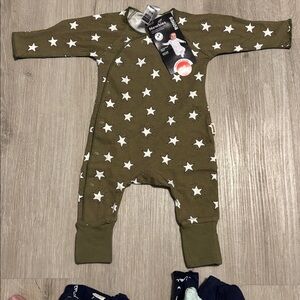 Olive Green Star Print Baby Onesie